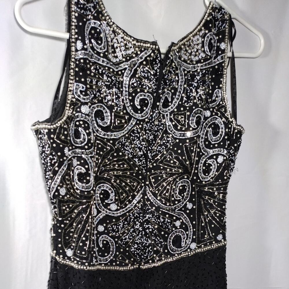 Lawrence Paris Silk Shell Beaded Eveningwear Gown Long Dress Size 12 Black